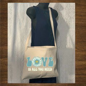 Love Sunflower Retro  Small Crossbody Messenger Canvas Tote Bag with Long Strap